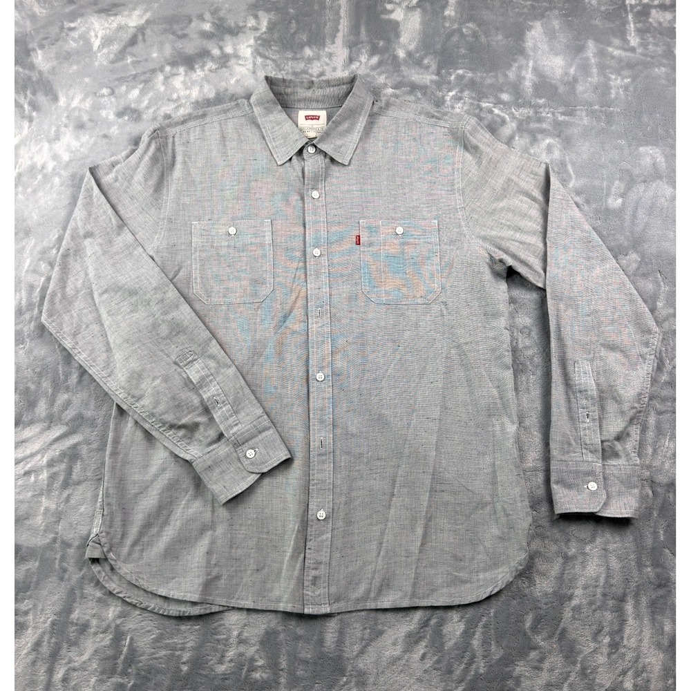 Levis Mens Gray Long Sleeve Button Down Shirt Dual Pocket Size L RN117508